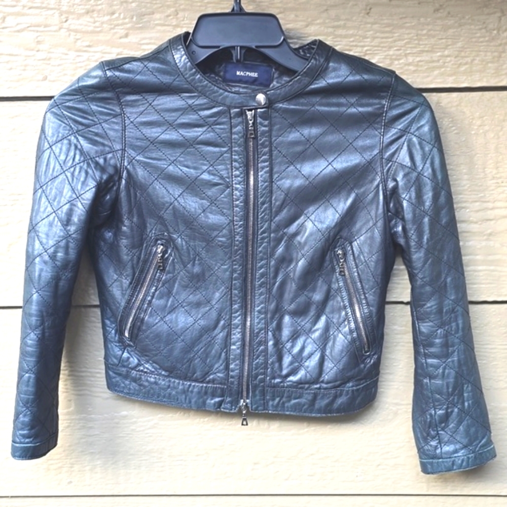 Tomorrowland Macphee black crop leather moto jacket 38